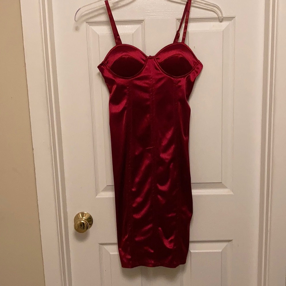 Red satin dress